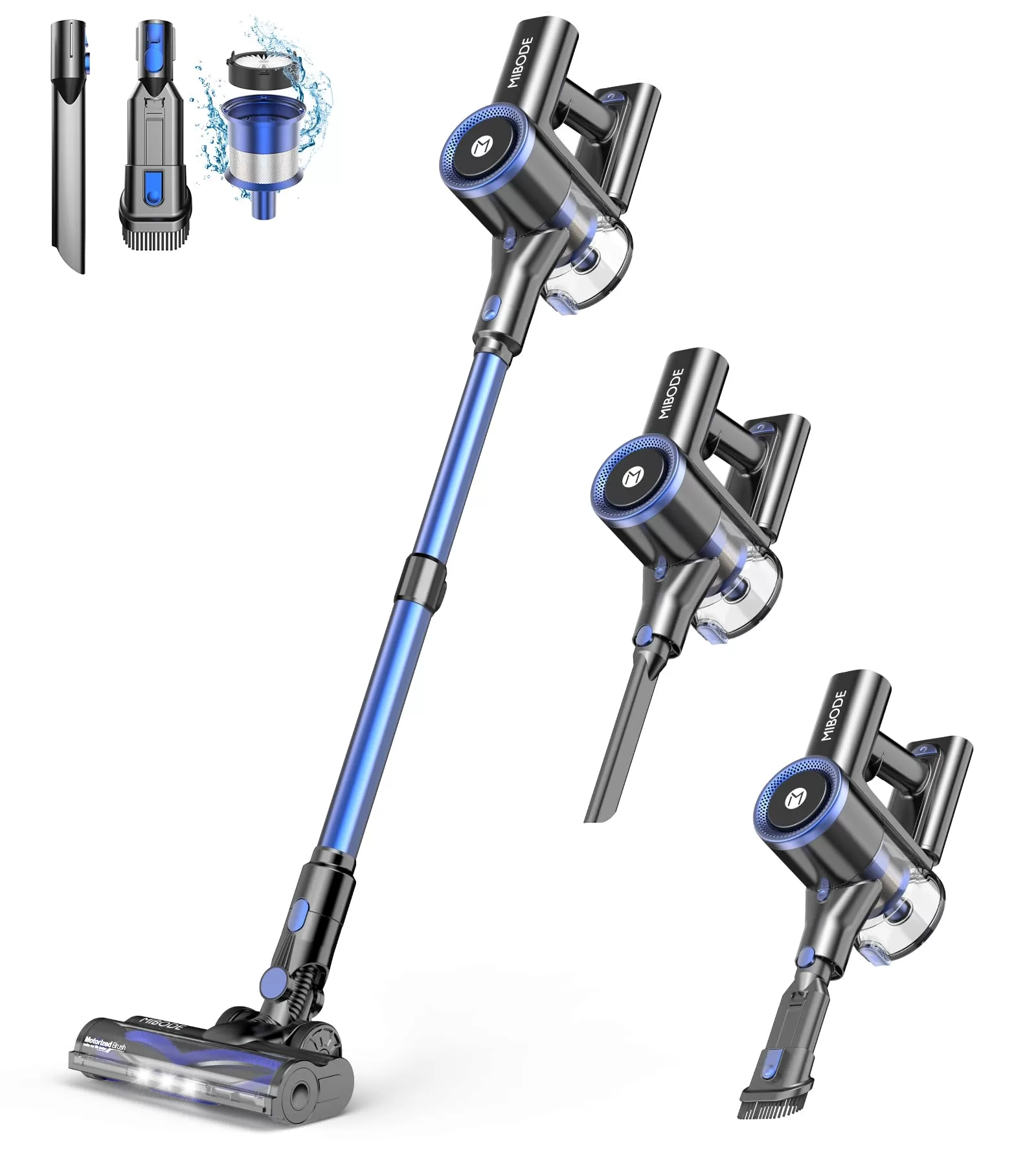 MIBODE Cordless Vacuum Cleaner, Powerful Stick Vacuum with 3 Suction Modes, Max 45Mins Runtime Rechargeable Vacuum