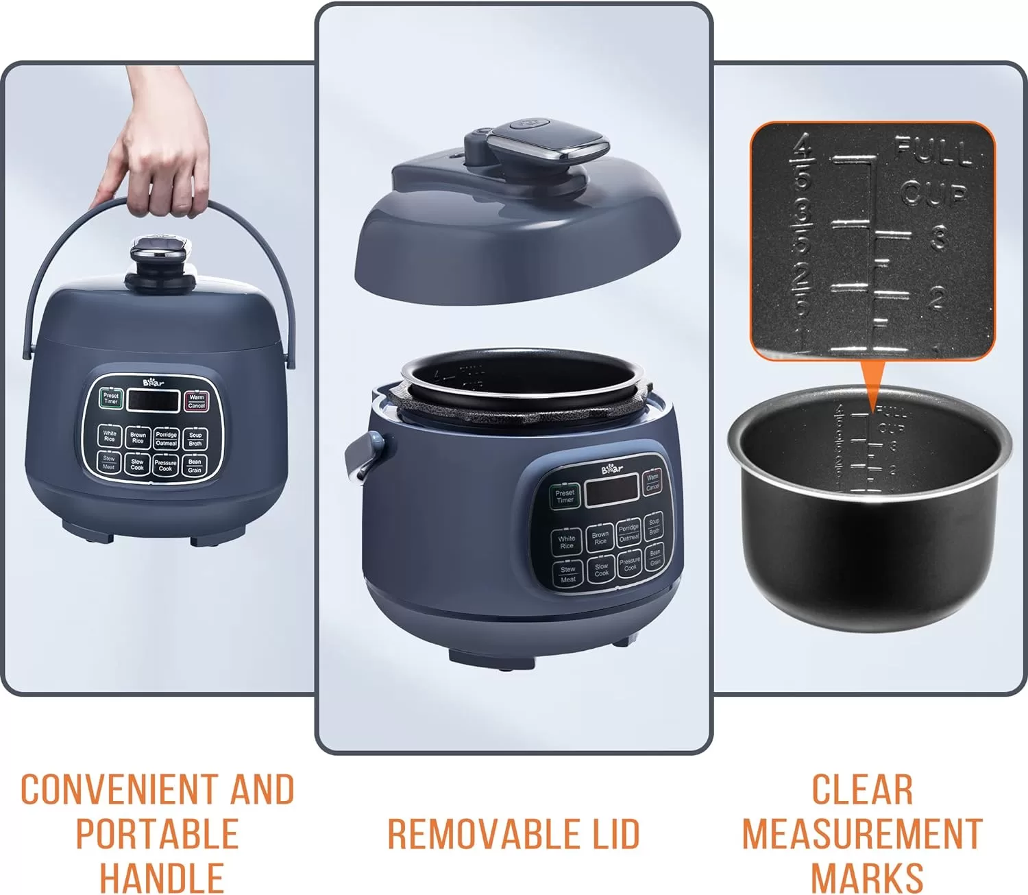 Bear Rice Cooker 3 Cups (Uncooked), Fast Electric Pressure Cooker