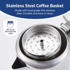 Elite Gourmet EC008 Classic Stovetop Coffee Percolator, Glass Clear Brew Progress Knob, Cool-Touch Handle, Stainless Steel