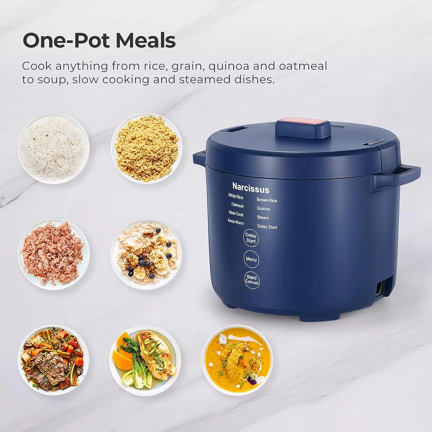 Narcissus 3.5-Cup Rice Cooker for 1-3 People, Multifunctional for Rice, Oatmeal, Quinoa, Blue