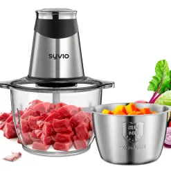 Syvio Food Processors with 2 Bowls, Meat Grinder 4 Bi-Level Blades, Mini Electric Food Chopper 400W