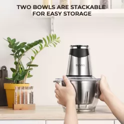 Syvio Food Processors with 2 Bowls, Meat Grinder 4 Bi-Level Blades, Mini Electric Food Chopper 400W