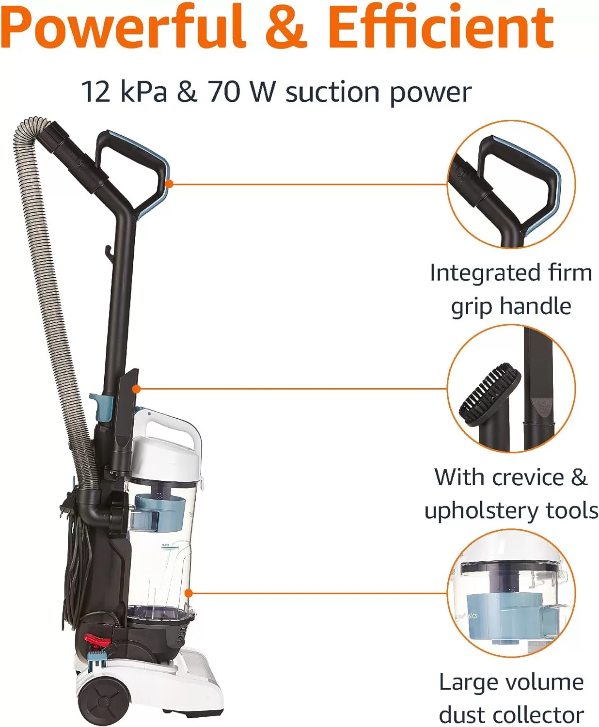 Amazon Basics Upright Bagless Lightweight Vacuum Cleaner, Black and White