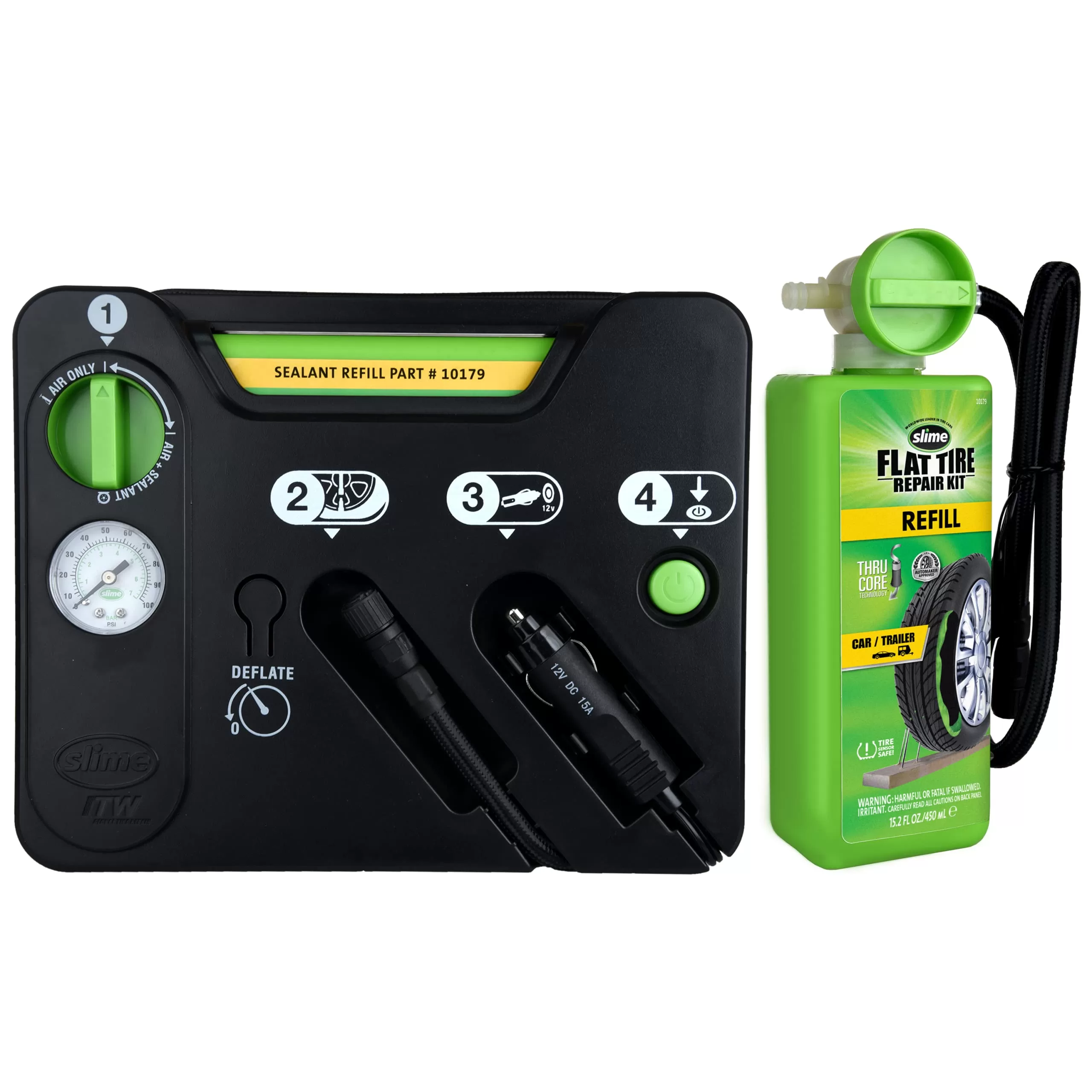 Slime 50122 Flat Tire Puncture Emergency Kit, Includes Sealant and Tire Inflator Pump, 10 Min Fix