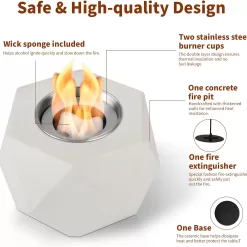 KIZZBY Table Top Fire Pit Bowl - Concrete Tabletop Fireplace Indoor Outdoor Decor Portable Rubbing Alcohol Burner Smores Maker