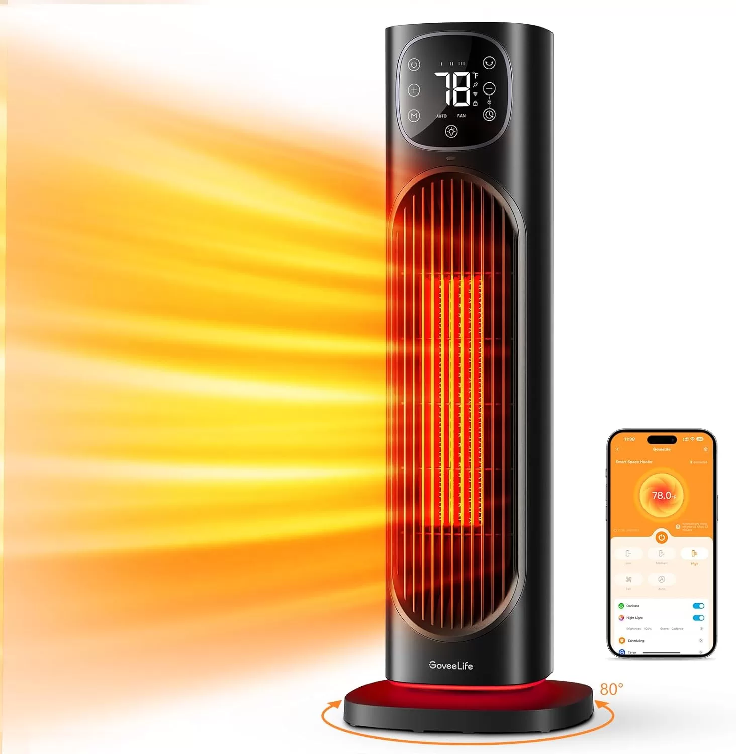 GoveeLife 24" Space Heater, 80° Oscillating Smart Electric Heater