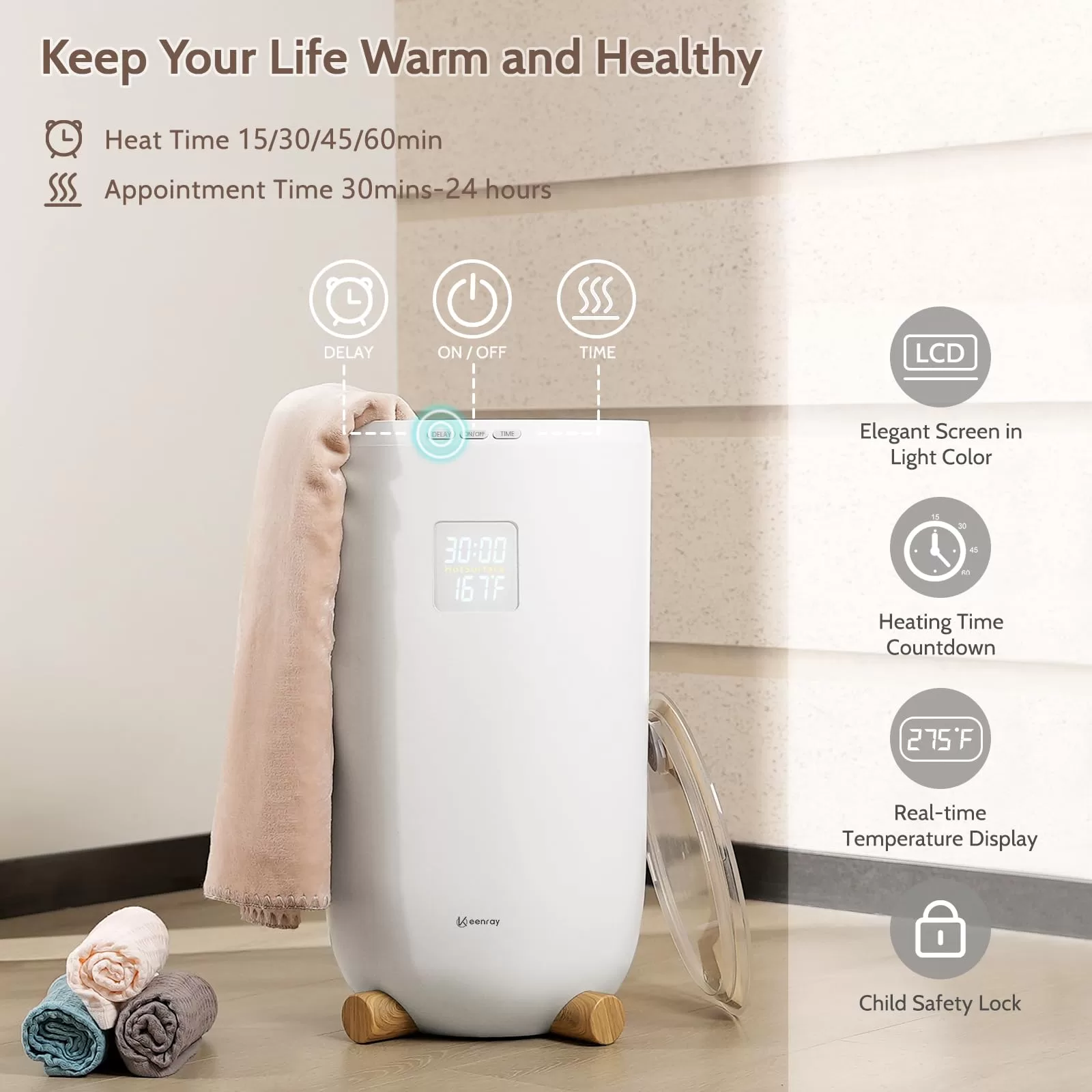 Keenray Towel Warmer for Bathroom, Luxury Towel Warmer Bucket with Timer