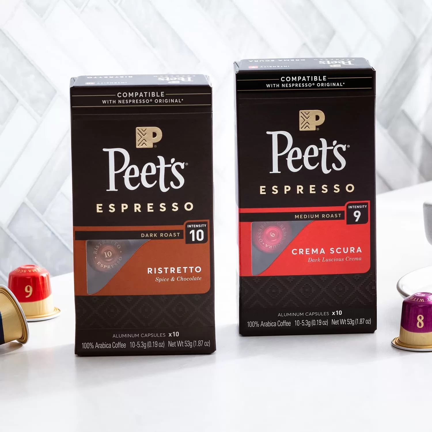 Peet's Coffee, Medium Roast Espresso Pods Compatible with Nespresso Original Machine, Crema Scura Intensity 9, 50 Count