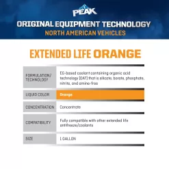 PEAK OET Extended Life Orange Concentrate Antifreeze/Coolant for North American Vehicles, 1 Gal.