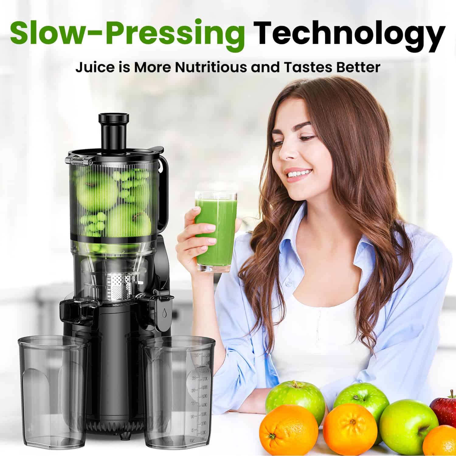 Amumu Slow Masticating Machines, Cold Press Juicer, BPA Free 250W - Image 4