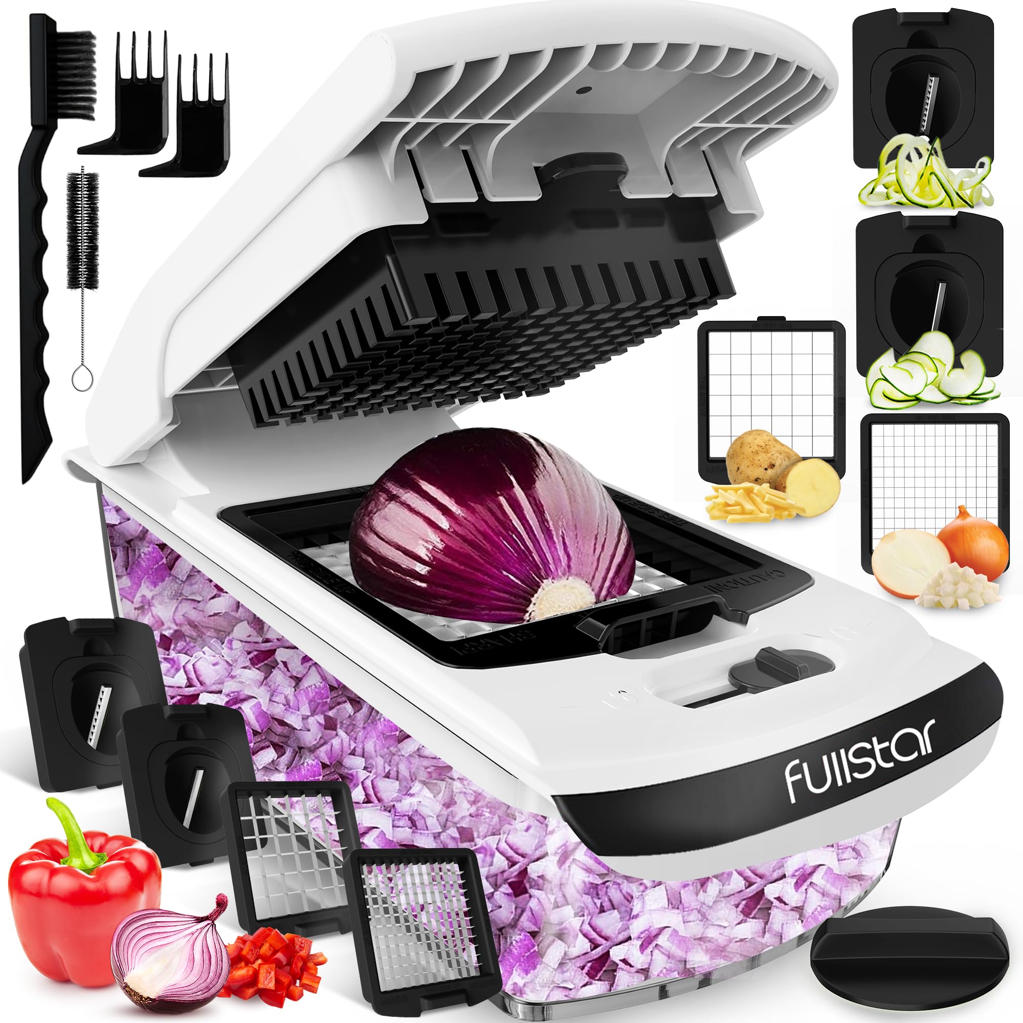 Fullstar Vegetable Chopper - Spiralizer Vegetable Slicer (4 in 1, White)