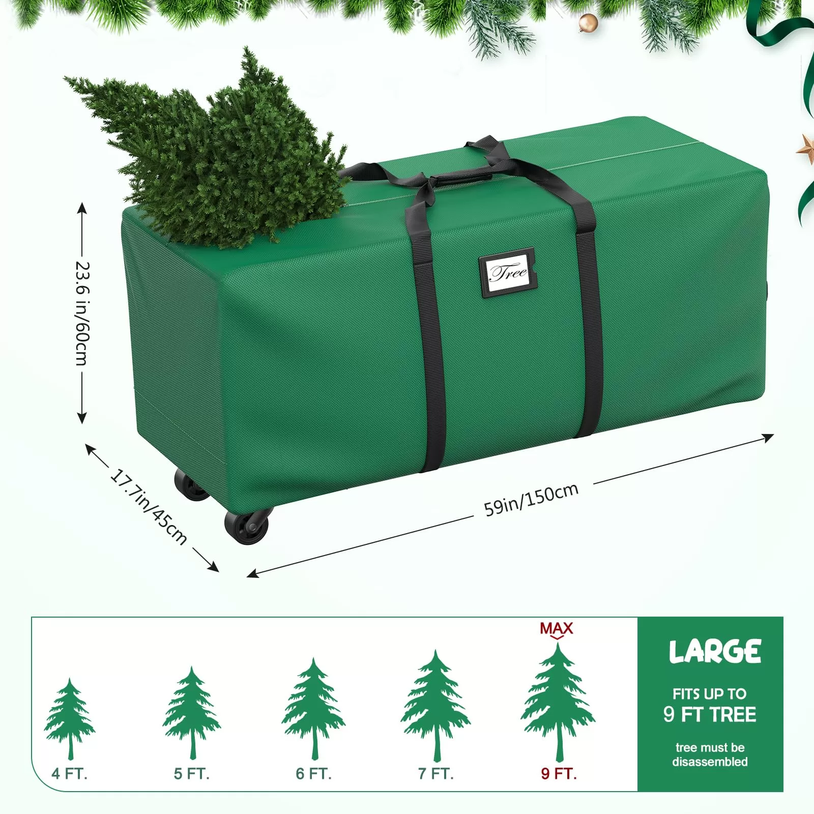 Mrrihand Christmas Tree Storage Bag 9Ft, Large Artificial Anti-Tear Heavy-Duty 600D Oxford Cloth Xmax Christmas Tree Storage Box 9FT