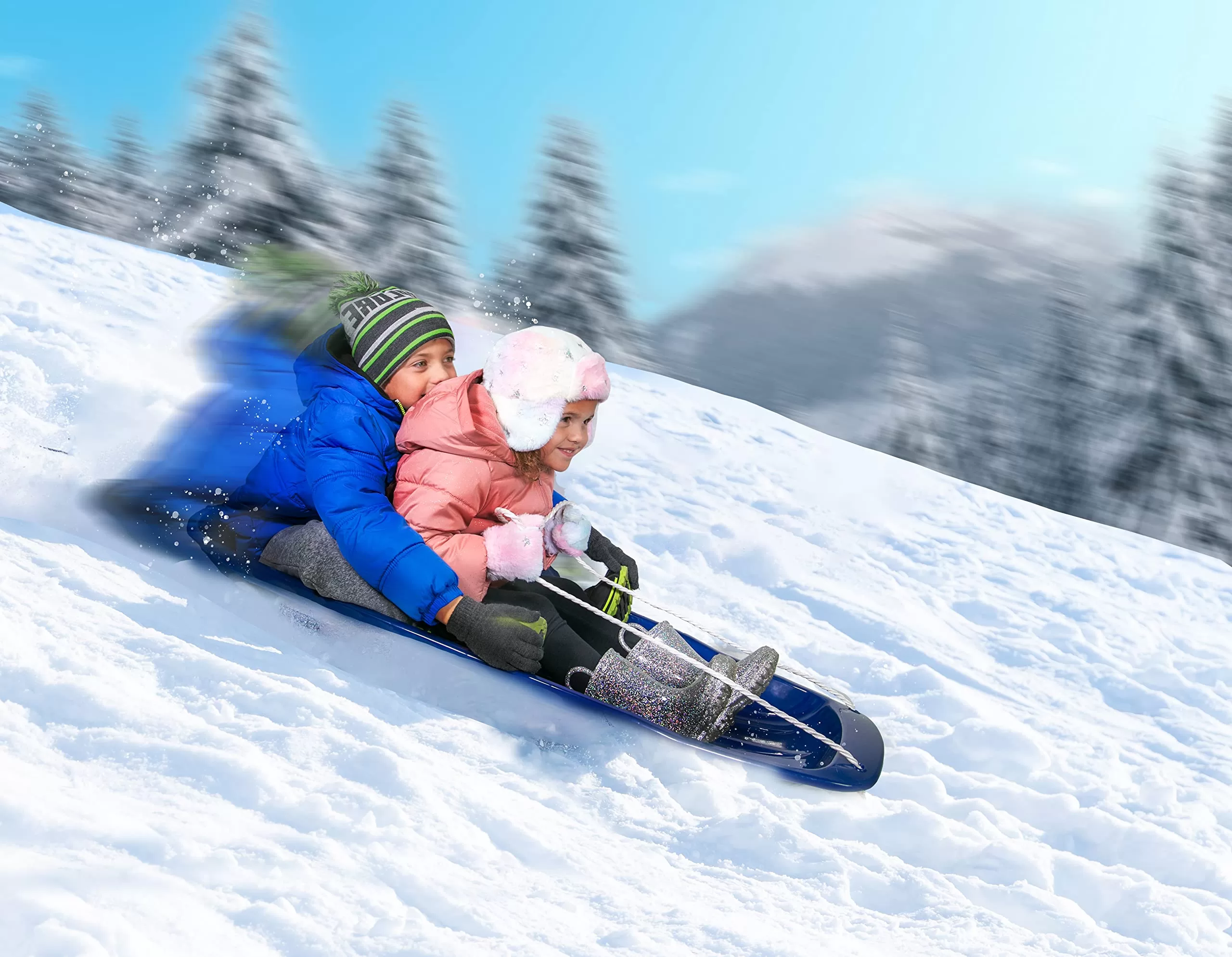 Avalanche Brands - Classic 48" Downhill Toboggan Snow Sled Includes Pull Rope and Handles