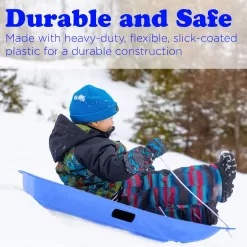 Slippery Racer Downhill Sprinter Flexible Kids Toddler Plastic Cold-Resistant Toboggan Snow Sled with Pull Rope and Handles, Blue