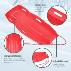 Slippery Racer Downhill Xtreme Flexible Adults and Kids Plastic Toboggan Snow Sled for Up to 2 Riders with Pull Rope, (2 Pack)