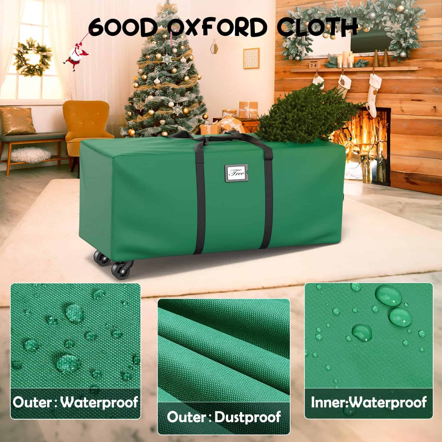 Mrrihand Christmas Tree Storage Bag 9Ft, Large Artificial Anti-Tear Heavy-Duty 600D Oxford Cloth Xmax Christmas Tree Storage Box 9FT