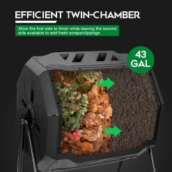 F2C Compost Bin Outdoor Dual Chamber Tumbling Composter 43 Gallon BPA Free Large Tumbler Composters Tumbling