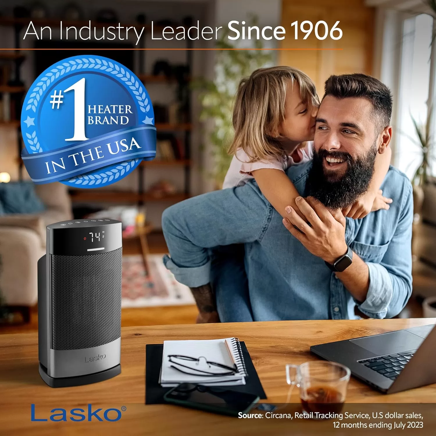Lasko Ellipse Ceramic Tabletop Heater for Home with Tip-Over Switch, 1500W, Black, CD12950