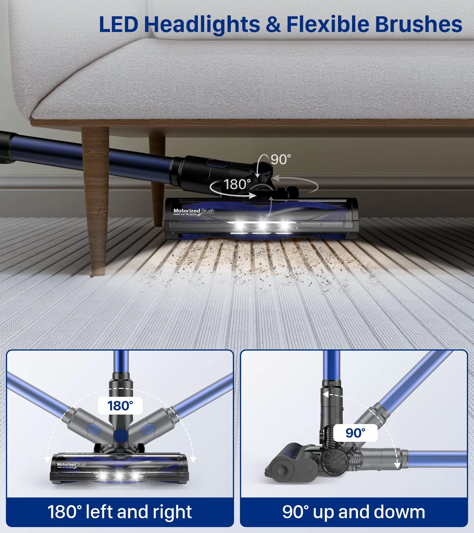 MIBODE Cordless Vacuum Cleaner, Powerful Stick Vacuum with 3 Suction Modes, Max 45Mins Runtime Rechargeable Vacuum