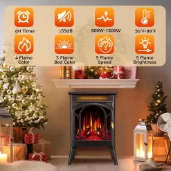 COWSAR Electric Fireplaces, 1500W Infrared Electric Stove Heater, Efficient Heating, 3D Realistic Flame, 5100 BTU