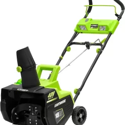 Earthwise SN74018 Cordless Electric 40-Volt 4Ah Brushless Motor, 18-Inch Snow Thrower, 500lbs/Minute, Black/Green