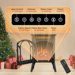 COWSAR Electric Fireplaces, 1500W Infrared Electric Stove Heater, Efficient Heating, 3D Realistic Flame, 5100 BTU