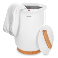 SereneLife Towel Warmers, White Large - Bucket Towel Warmer, Auto Shut-Off, Fits 2 large-Bath-Towels, Blankets-Bathrobes, PJ's (Bamboo)