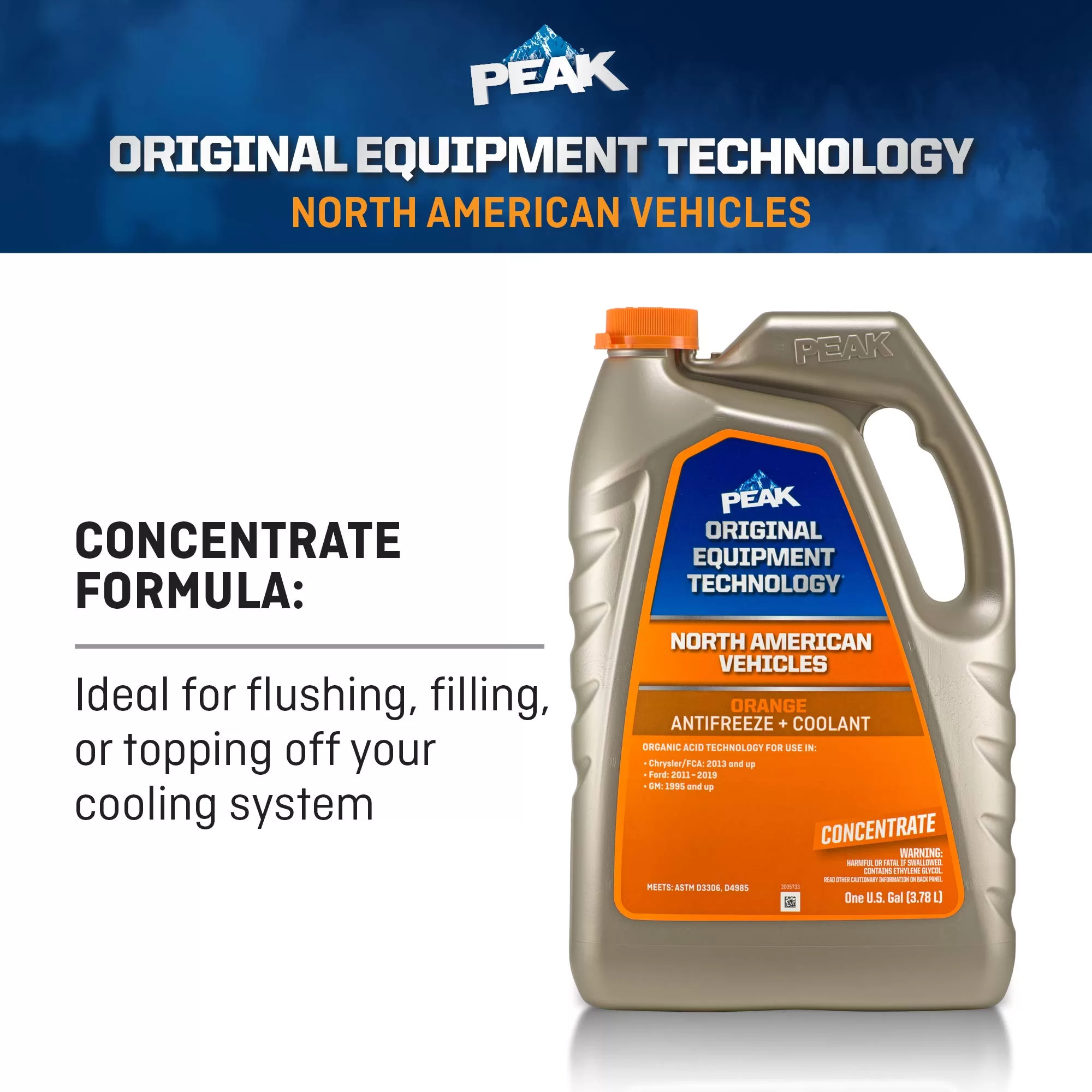 PEAK OET Extended Life Orange Concentrate Antifreeze/Coolant for North American Vehicles, 1 Gal.