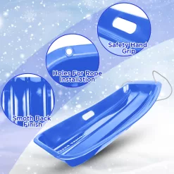 Slippery Racer Downhill Sprinter Flexible Kids Toddler Plastic Cold-Resistant Toboggan Snow Sled with Pull Rope and Handles, Blue