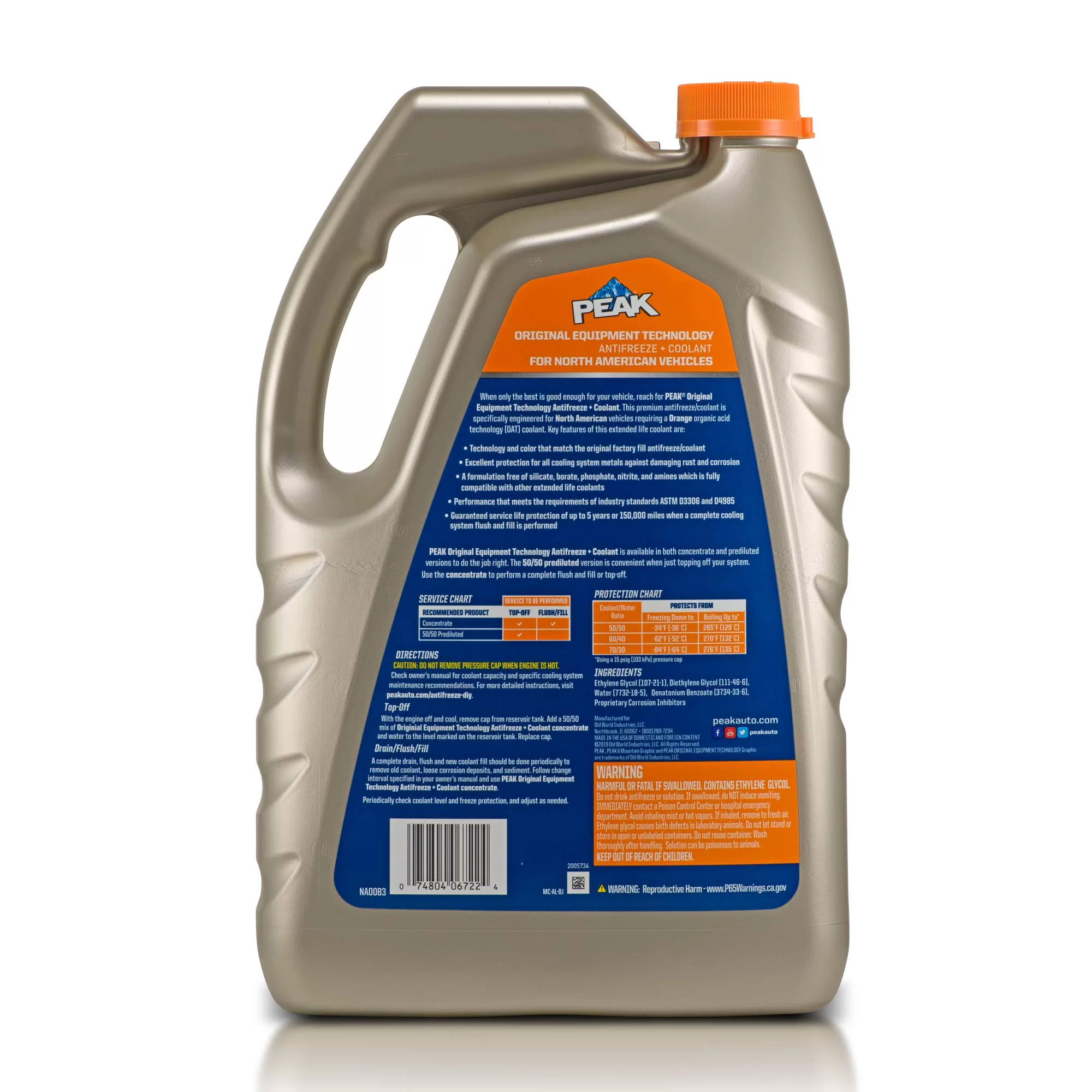 PEAK OET Extended Life Orange Concentrate Antifreeze/Coolant for North American Vehicles, 1 Gal.