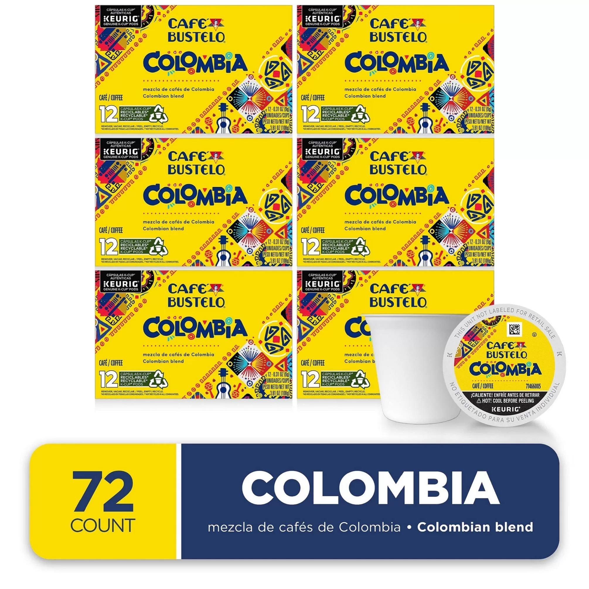 Café Bustelo Colombia Medium Roast Coffee, 72 Keurig K-Cup Pods