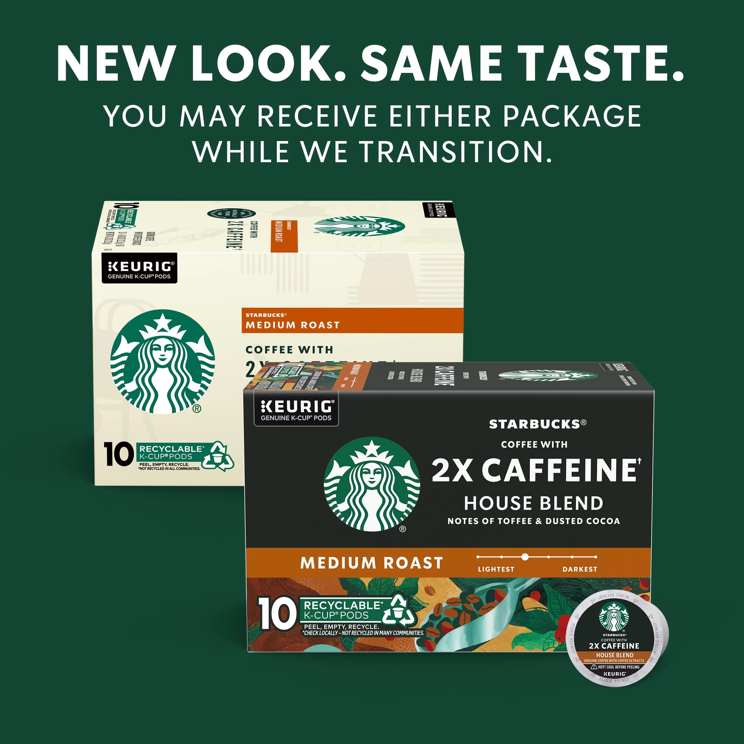 Starbucks Medium Roast K-Cup Coffee Pods with 2X Caffeine — for Keurig Brewers — 6 boxes (60 pods total)