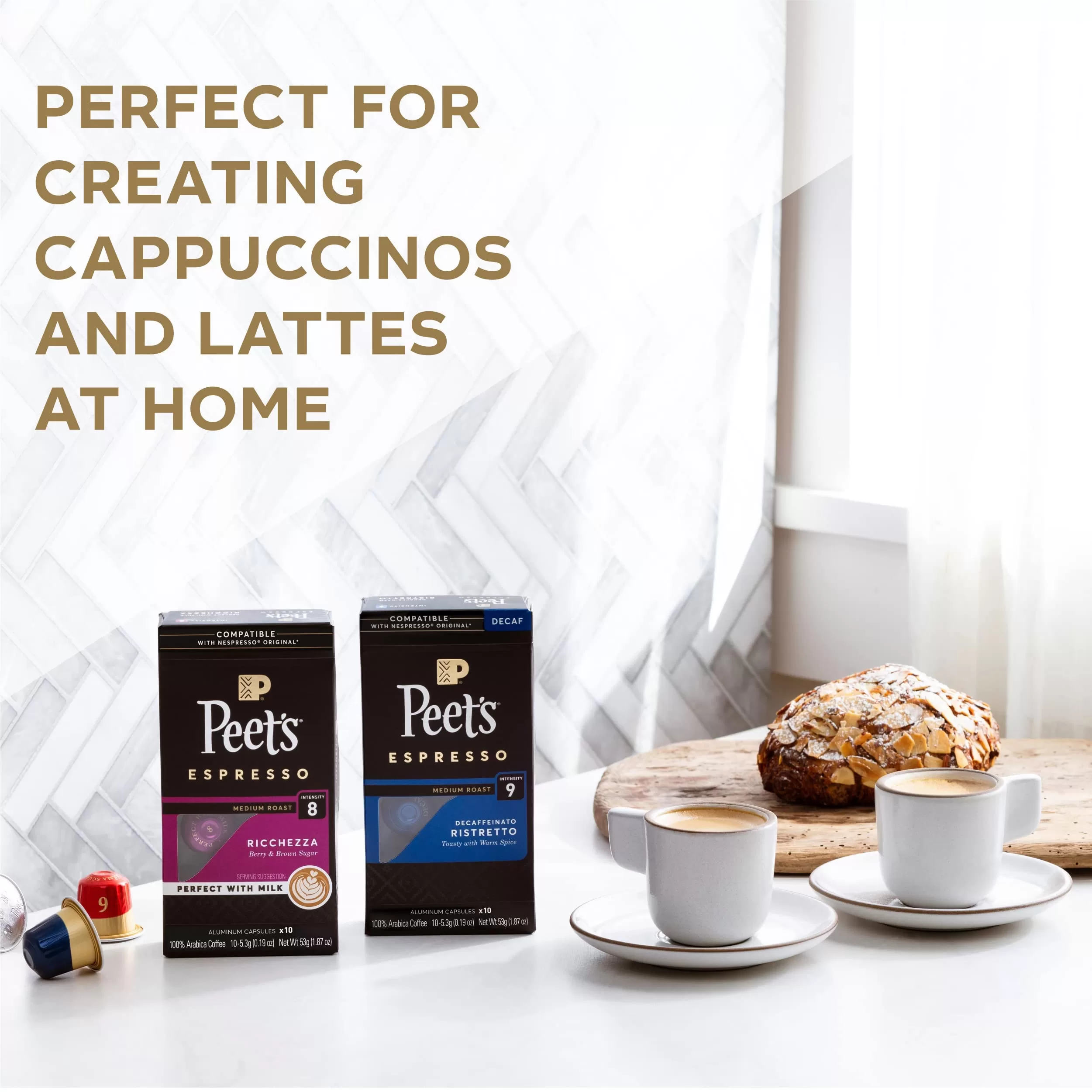 Peet's Coffee, Medium Roast Espresso Pods Compatible with Nespresso Original Machine, Crema Scura Intensity 9, 50 Count