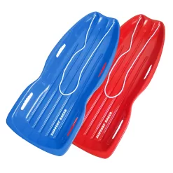 Slippery Racer Downhill Xtreme Flexible Adults and Kids Plastic Toboggan Snow Sled for Up to 2 Riders with Pull Rope, (2 Pack)