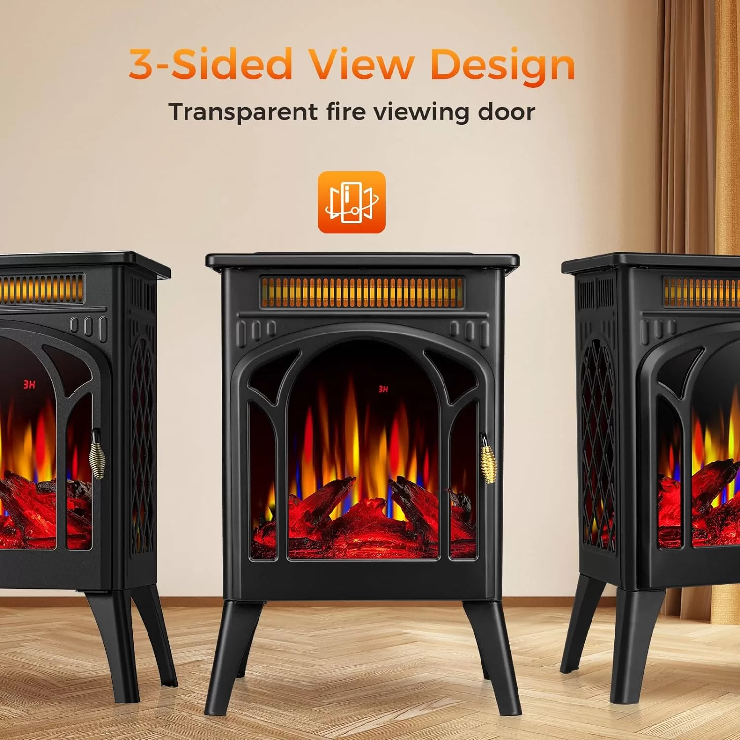 COWSAR Electric Fireplaces, 1500W Infrared Electric Stove Heater, Efficient Heating, 3D Realistic Flame, 5100 BTU