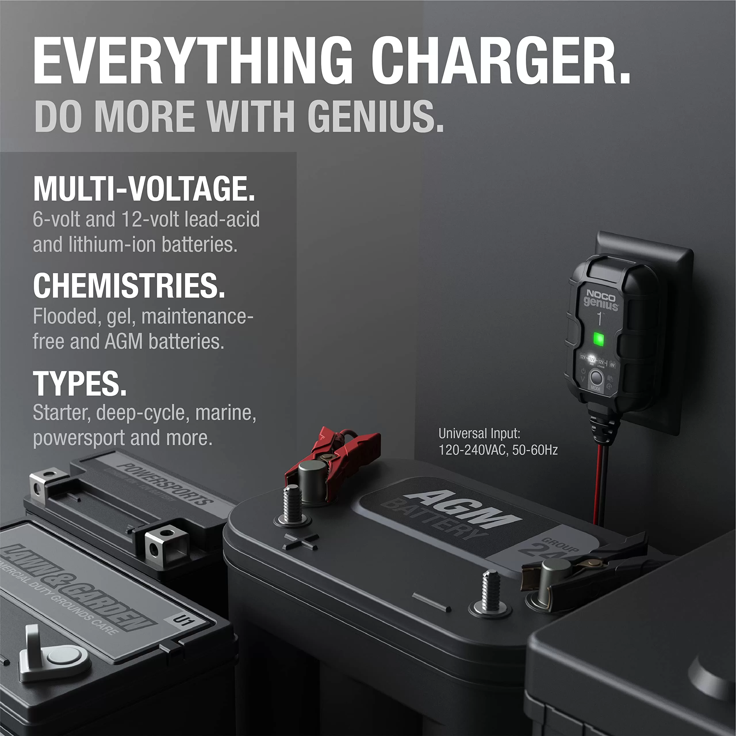 NOCO GENIUS1, 1A Smart Car Battery Charger, 6V and 12V Automotive Charger, Battery Maintainer, Trickle Charger