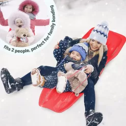 Slippery Racer Downhill Xtreme Flexible Adults and Kids Plastic Toboggan Snow Sled for Up to 2 Riders with Pull Rope, (2 Pack)