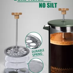 POLIVIAR French Press Coffee Maker, 34 oz Coffee Press with Real Wood Handle, Double Wall Insulation & Dual-Filter Screen