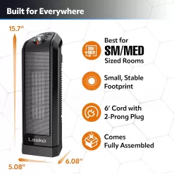 Lasko Oscillating Ceramic Space Heater for Home with Overheat Protection, Thermostat, and 3 Speeds, 15.7 Inches, Black