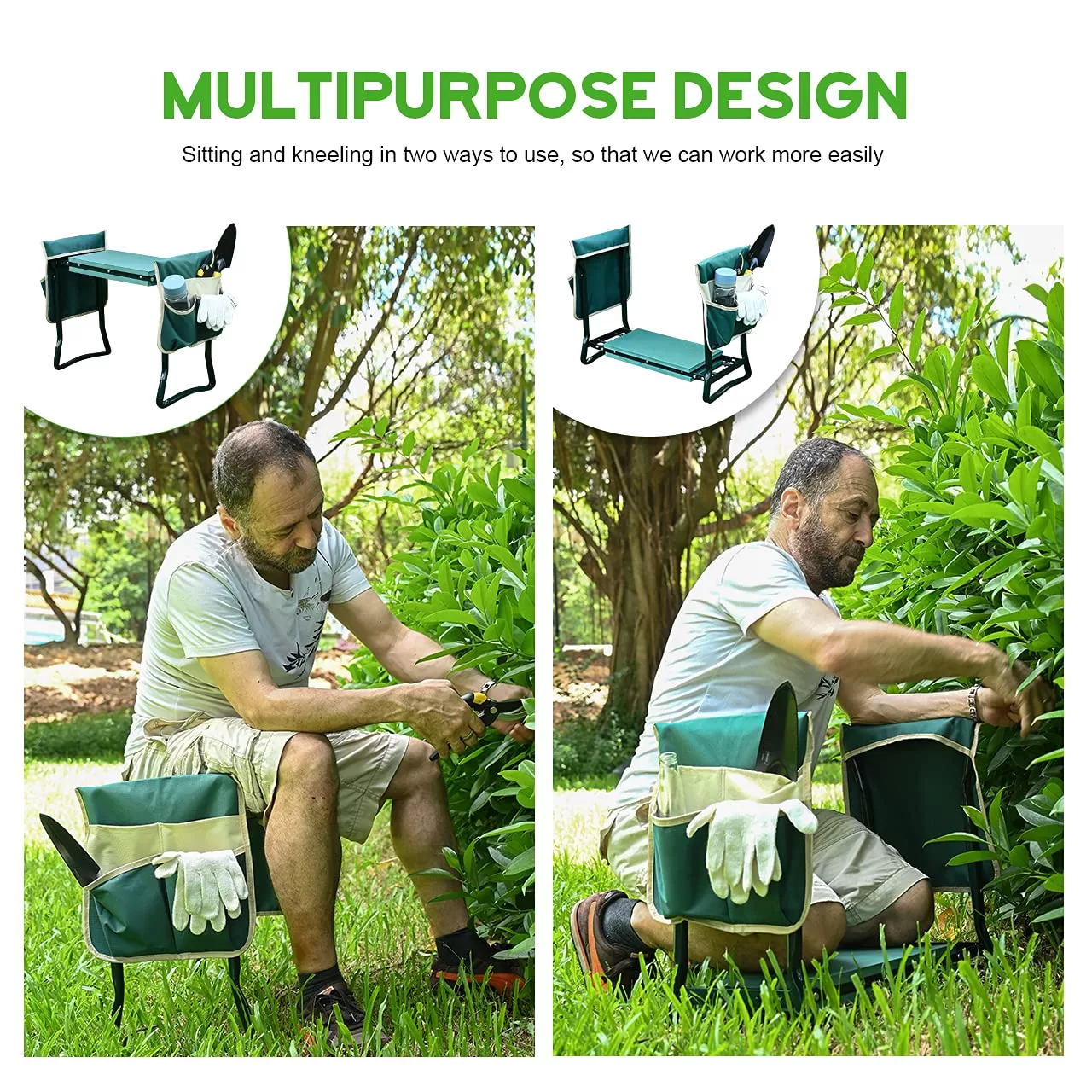 KVR Upgraded Garden Kneeler and Seat with Thicken & Widen Soft Kneeling Pad, Heavy Duty Foldable Gardener Stool