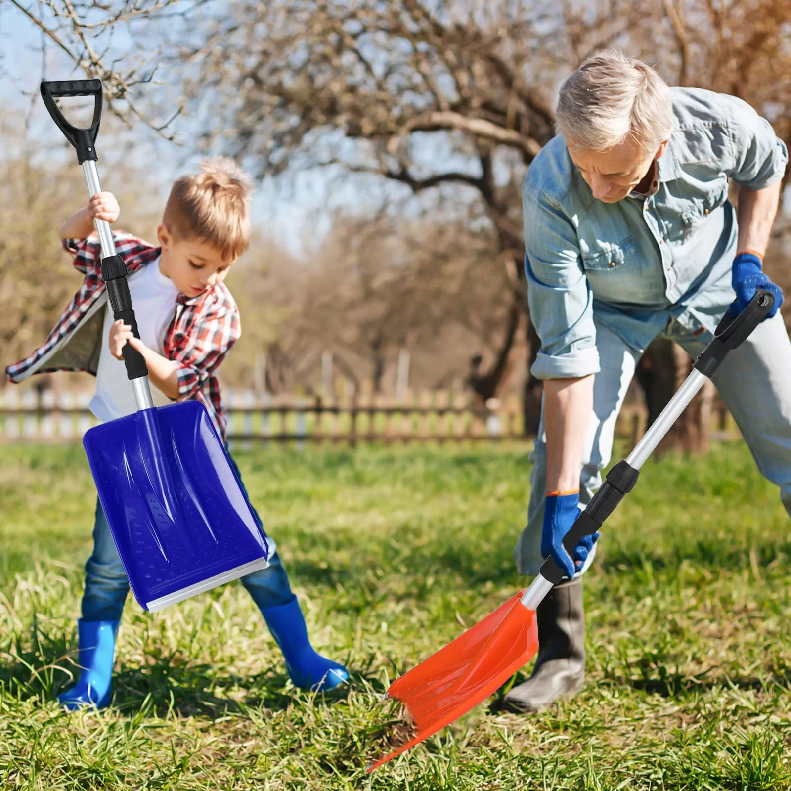 OPELETNNT Kids Snow Shovel with D-Grip Handle, Durable Aluminum Blade, Toddler Snow Shovel for Car Trunk