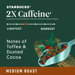 Starbucks Medium Roast K-Cup Coffee Pods with 2X Caffeine — for Keurig Brewers — 6 boxes (60 pods total)