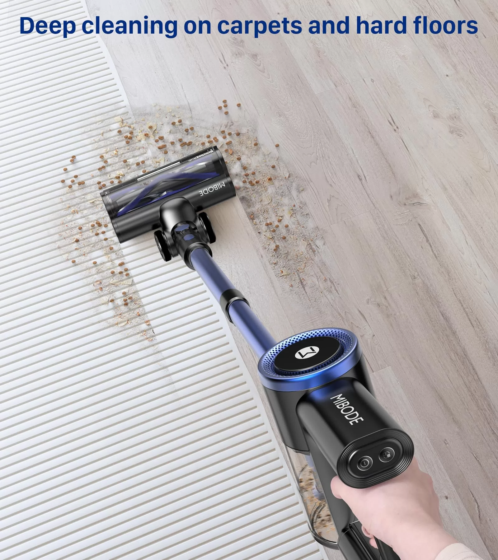 MIBODE Cordless Vacuum Cleaner, Powerful Stick Vacuum with 3 Suction Modes, Max 45Mins Runtime Rechargeable Vacuum