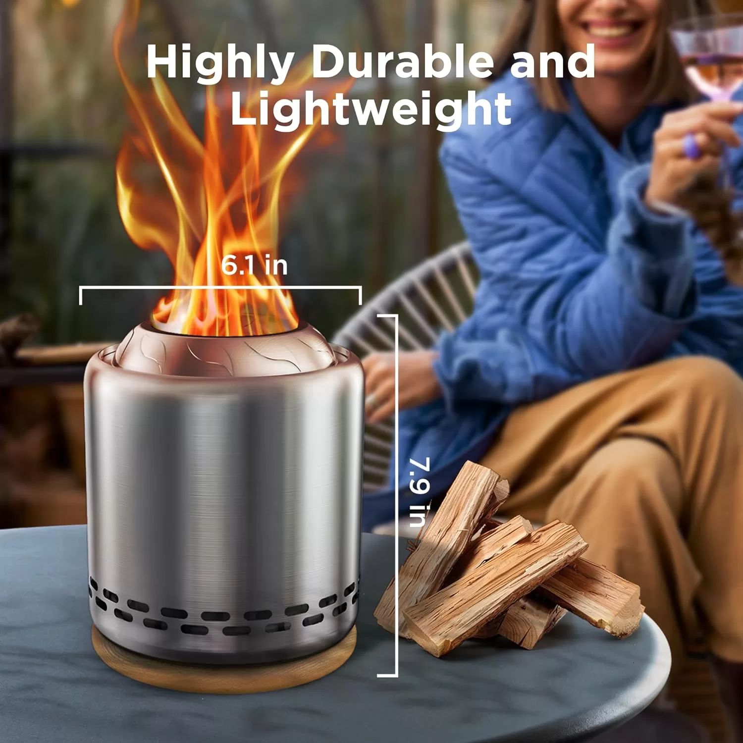 OGERY Tabletop Fire Pit with Stand 7.9 x 6.1 in, Low Smoke Stove Outdoor Table Top Firepit, Stainless Steel
