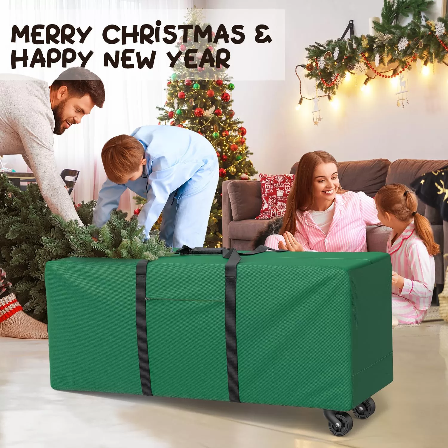 Mrrihand Christmas Tree Storage Bag 9Ft, Large Artificial Anti-Tear Heavy-Duty 600D Oxford Cloth Xmax Christmas Tree Storage Box 9FT