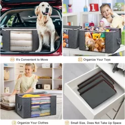 Budding Joy 90L Large Storage Bags, 6 Pack Clothes Storage Bins Foldable Closet Organizers Storage Containers (Gray)