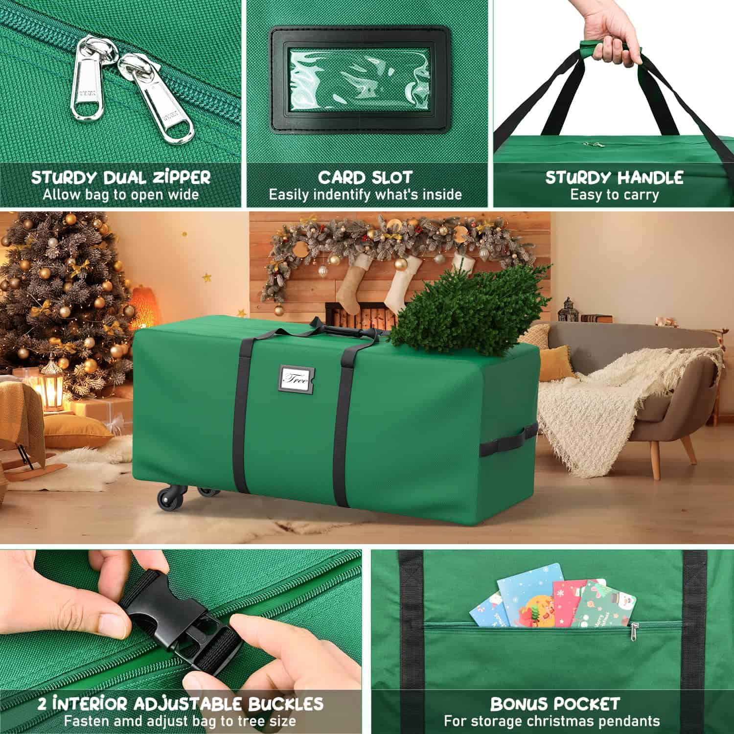 Mrrihand Christmas Tree Storage Bag 9Ft, Large Artificial Anti-Tear Heavy-Duty 600D Oxford Cloth Xmax Christmas Tree Storage Box 9FT