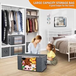 Budding Joy 90L Large Storage Bags, 6 Pack Clothes Storage Bins Foldable Closet Organizers Storage Containers (Gray)