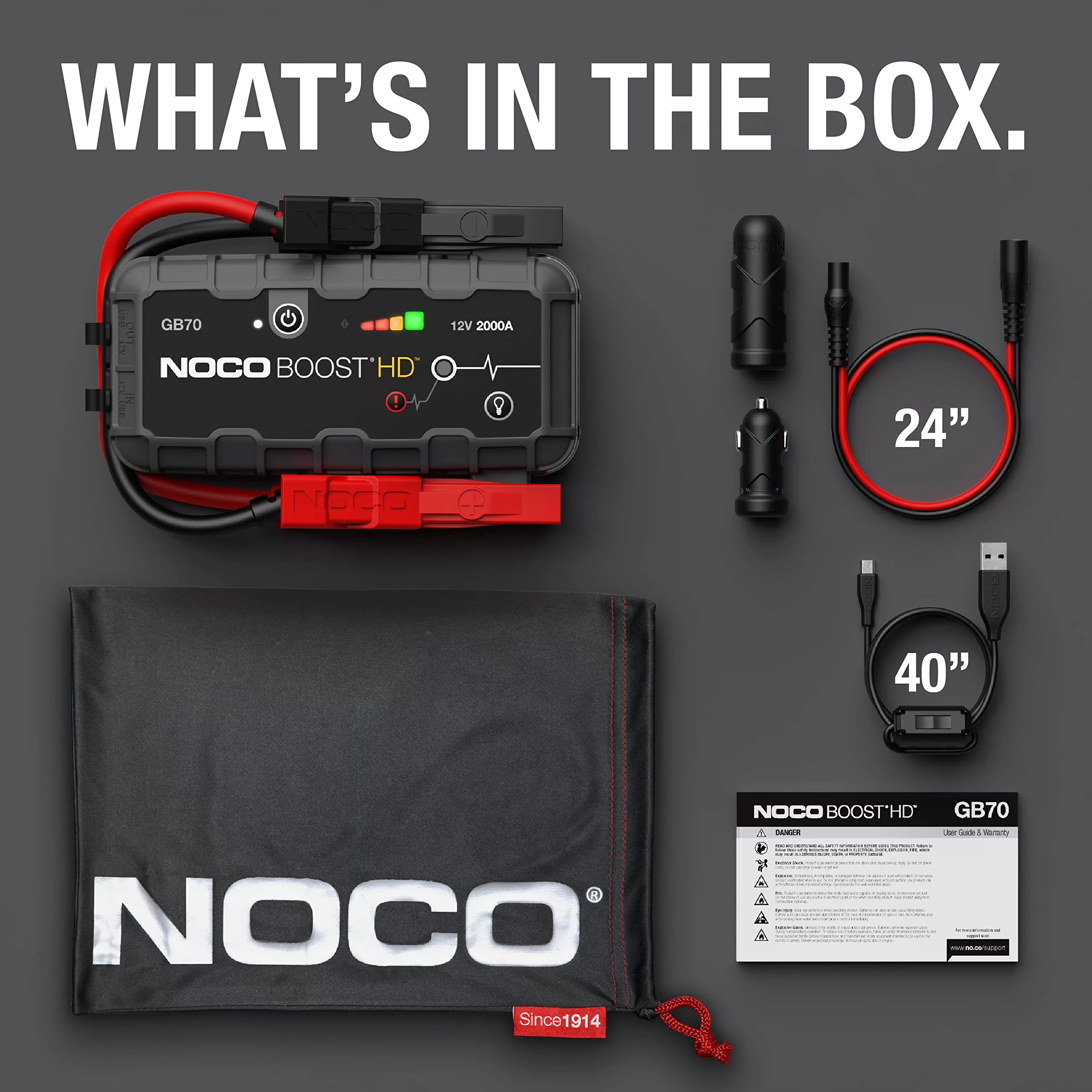 NOCO Boost HD GB70 2000A UltraSafe Car Battery Jump Starter, 12V Battery Booster Pack
