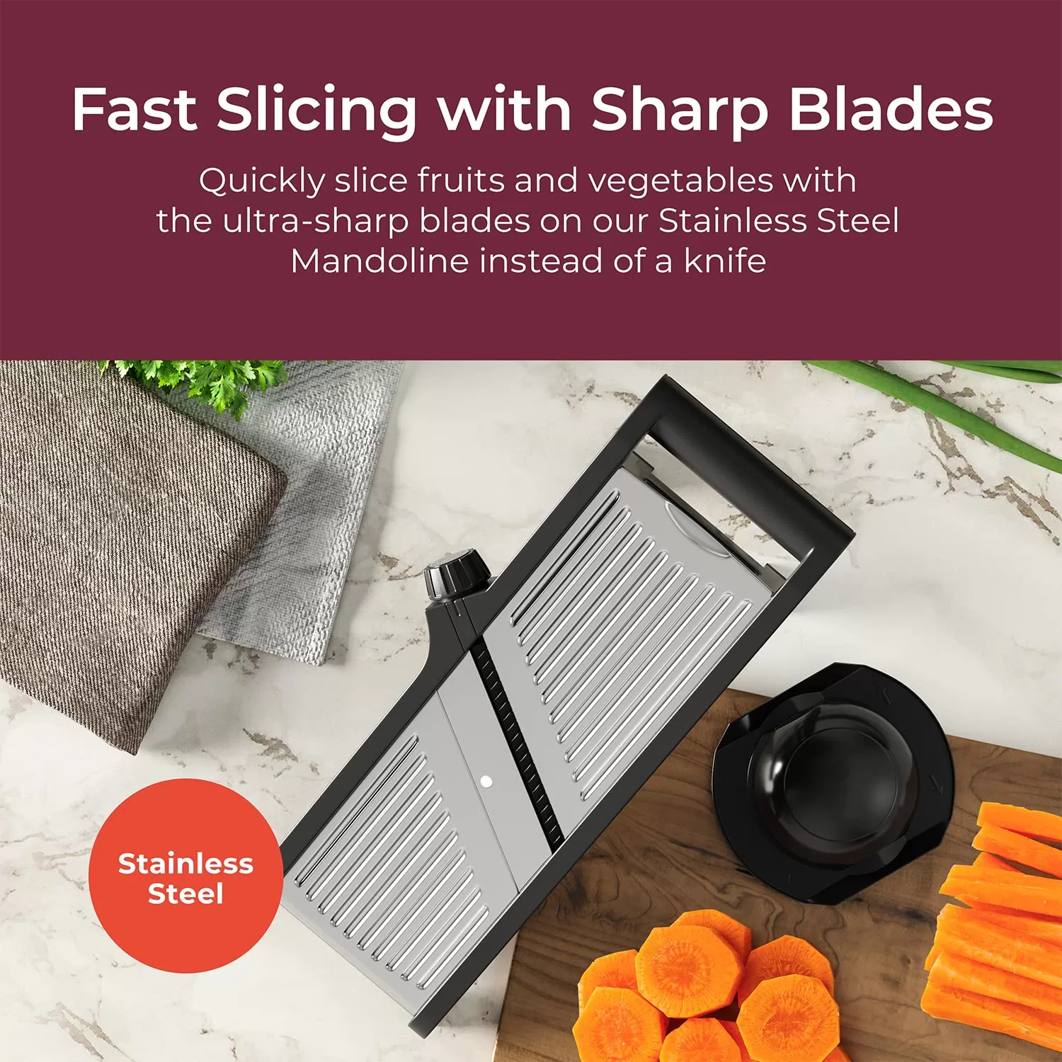 MuellerLiving Mandoline Slicer for Kitchen, Stainless Steel, Slice or Julienne, Vegetable Chopper, Fruits